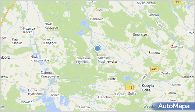 mapa Kuźnica Myślniewska, Kuźnica Myślniewska na mapie Targeo